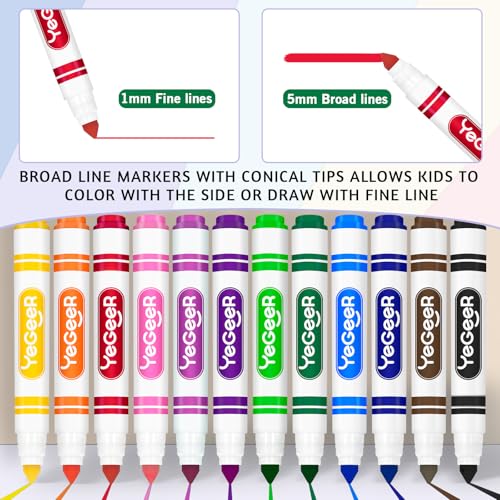 Image of YEGEER 288 Count Washable Markers Bulk - 12 Assorted Colors, Broad Tip Markers for Kids, School and Teacher Classroom Supplies, Perfect for Art and Coloring.(288)