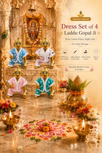 Image of Summer Special Dress Set of 4 laddu Gopal ji Pure Cotton Fancy Night Suit for Daily shringar | Random Color & Designs. (Size 1)