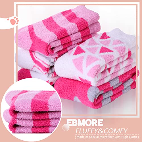 Ebmore Womens Fuzzy Socks Slipper Soft Cabin Plush Warm Fluffy Winter Christmas Sleep Stocking Stuffers Cozy Adult Socks（Mix Pink(5 Pairs)） #TOP3