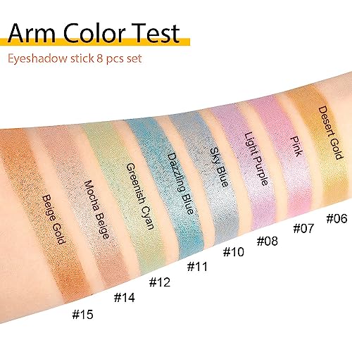 Evpct 8Pcs Cream Eyeshadow Sticks Set For Eyes, Desert Mocha Beige Gold Light Purple Pink Sky Dazzling Blue Geen Shimmer Eye Crayon Shadow Brightener Stick Pencil Pen Bulk Sombras En Crema Para Ojos #TOP2