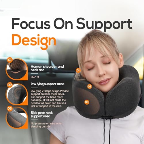 Image of Umerci Memory Foam Travel Neck Pillow for Flight Travel, 360 Degree Support Breathable Cervical Neck Rest with 3D Eye Mask, Earplugs & Bag, Portable Airplane Pillow for Neck Pain & Sleeping (BLACK)