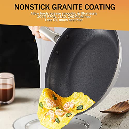 Non Stick Stainless Steel Frying Pans Set, 8" & 11" Pfoa Free Coating Pans For Cooking, Stickless Omelette Chef Pans, Small Egg Pan, Stainless Steel Induction For Gas Top, Electric Stove (8 & 11 Inch) #TOP1