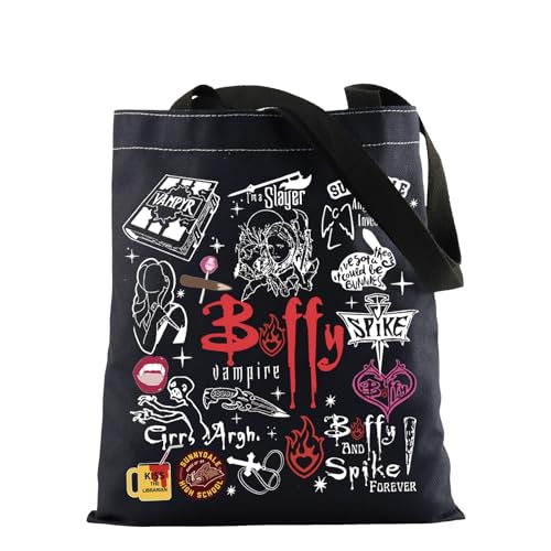 ZJXHPO BTVS Merchandise Inspired Tote Bag Vampire Slayer Shoulder Bag Buffy Vampire Character Fans Gift 90s TV Show Gift (BuffyTblk-UK)