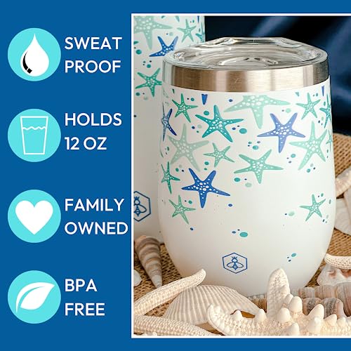 Biddlebee Insulated Wine Tumbler | Birthday Gifts For Women | Wine Gifts For Women | Premium Designer Prints | Gift For Best Friend | Gifts For Her | Starfish Beach Wine Tumbler | Vacation Wine Cup #TOP2