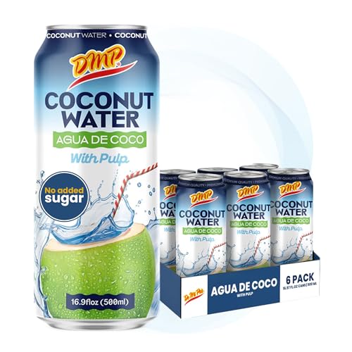 De Mi País Coconut Water with Pulp – Natural Coconut Beverage for Year-Round Hydration, Rich in Potassium and Electrolytes, No Added Sugars, Shelf-Stable Cans – 16.57 oz | 6-Pack