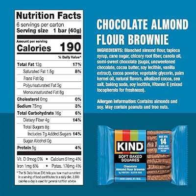 KIND Soft Baked Squares, Chocolate Almond Flour Brownie, Gluten Free, Healthy Snack Bars, 5g Protein, 6 Count