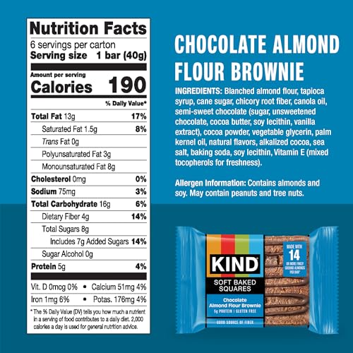 Image of KIND Soft Baked Squares, Chocolate Almond Flour Brownie, Gluten Free, Healthy Snack Bars, 5g Protein, 6 Count