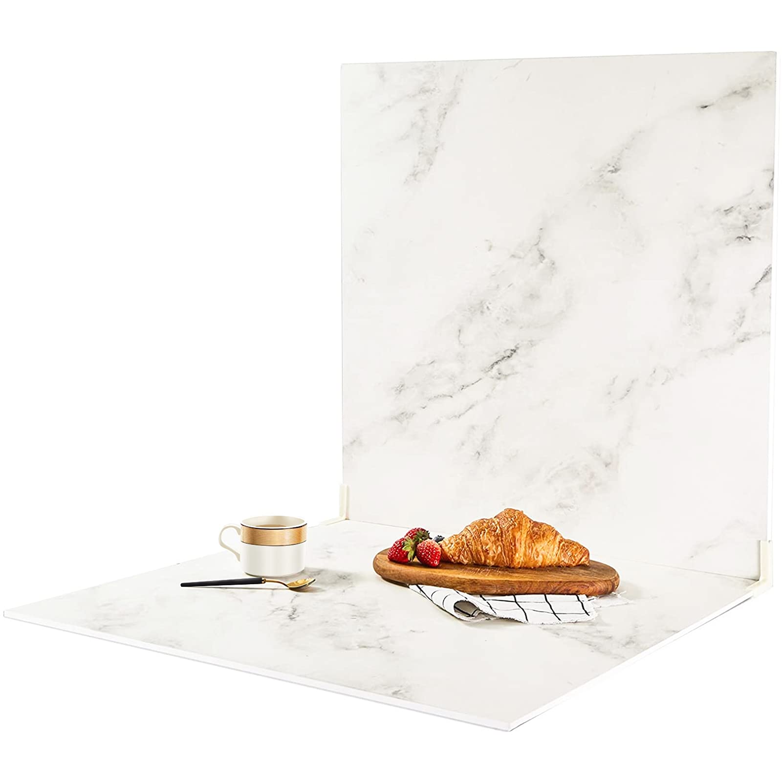 BEIYANG 2 Marble 24x24in Photography Backdrop Boards with 2 PCS Bracket for Flat Lay or Food Photography Background Marble and White Backdrop Photo Table Backdrop