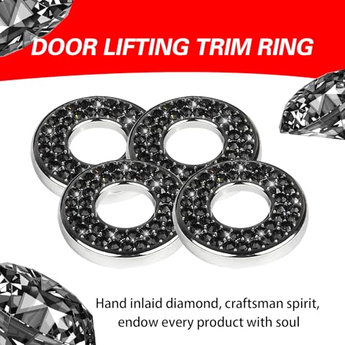 Image of ijuicy 4 PCS Bling Inner Car Door Lock Cover Stickers, Rhinestones Pull Rod Bolt Decoration Stickers, Bling Car Accessories for Women, Compatible with Benz A /B /C /D /E Class (Black)