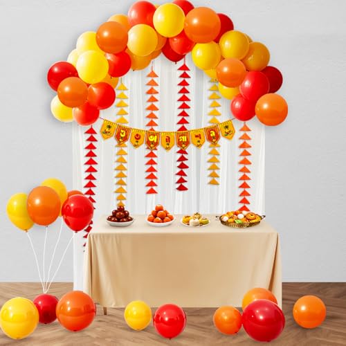 Image of Party Propz Baby Annaprashan Decoration Items Bengali - 47Pcs Annaprasana Decoration Backdrop Balloons with Annaprashan Banner, White Net Curtain and Triangle Hanging, Rice Ceremony Decorations Items