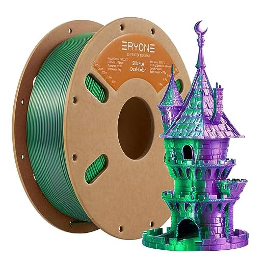 ERYONE Silk Dual Color PLA Filament 3D Printer 1.75mm +/- 0.03mm, Bicolor Filament Two Tone PLA 1KG(2.2lbs) Cardboard Spool, Purple Green