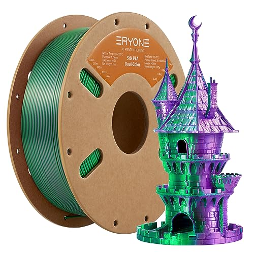 Image of ERYONE Silk Dual Color PLA Filament 3D Printer 1.75mm + /- 0.03mm, Bicolor Filament Two Tone PLA 1KG(2.2lbs) Cardboard Spool, Purple Green