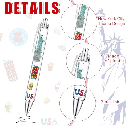 Image of Sayglossy 36 Pcs New York Ballpoint Pen Collectible Gift Pen Bulk Retractable NY Souvenir Souvenirs USA New York Souvenirs for Office Supplies, 6 Styles, Black Gel Ink