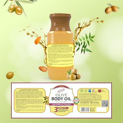 Image of Nimson Olive Body Massage Oil - 500ml x 2 | Deep Moisturization & Soothing Relief | Hydrating Formula with Italian Olives | For Dry Skin & Radiant Glow | Ethically Sourced
