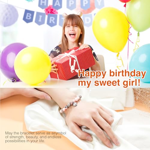 Chuchoter 8-16 Year Old Girl Birthday Gifts,Pink Zebra Natural Stone Sweet Heart Beaded Bracelets For Girls Daughter Granddaughter Niece Happy Birthday Gifts4