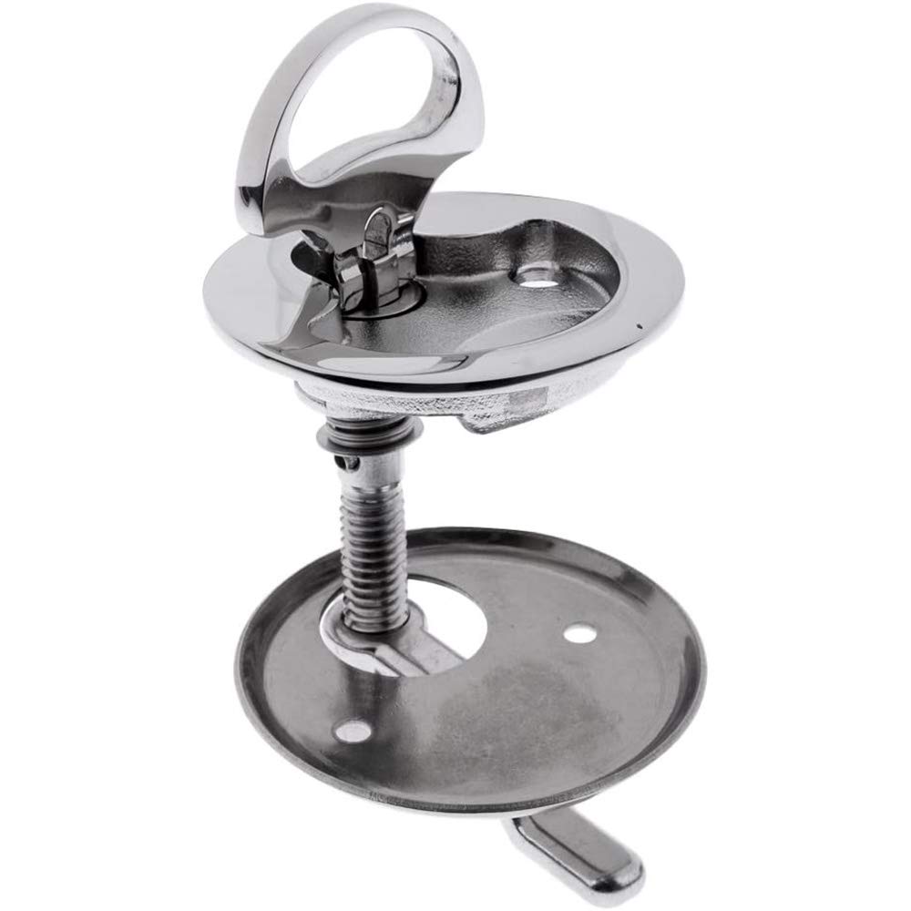 POFET Maniglia di sollevamento a tiro con chiusura a camma per portello, montaggio a incasso, con piastra posteriore, 52 mm, acciaio inox 316, per barca, argento