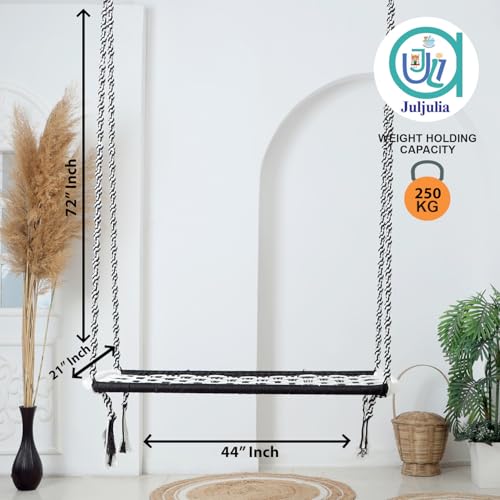 Image of JULJULIA Cotton 3 Seater Swing for Adults, Balcony Hanging Jhula for Home, Indoor Outdoor Relaxing Swing Chair, Heavy Duty 200 kg Capacity, Patio, Terrace, Garden