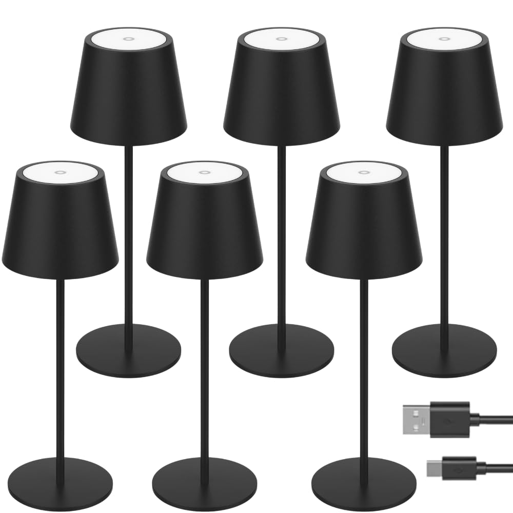LUXULA Dimmbare LED Tischlampe mit Akku und Touchfunktion - 3 Lichtfarben CCT - Kabellos - Indoor & Outdoor - IP44 - USB - Tischleuchte Außen Camping - 6er Set