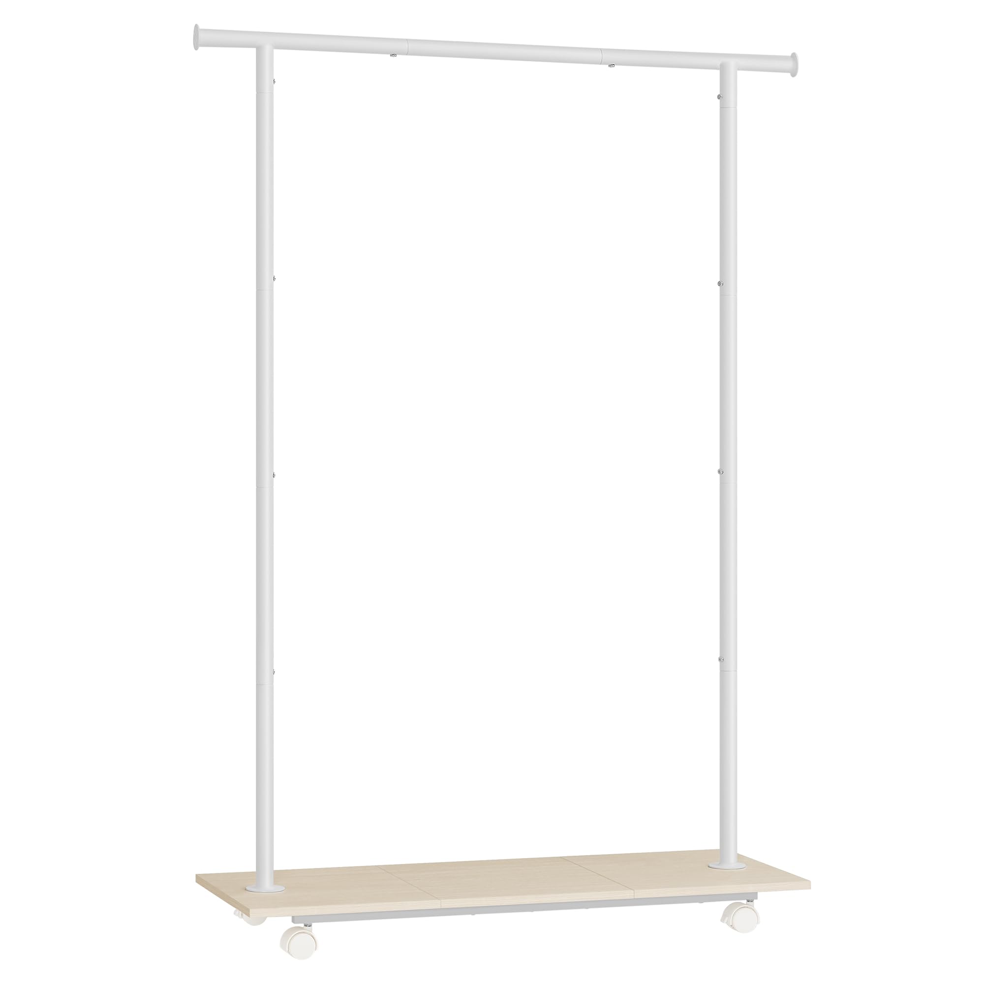 SONGMICS Clothes Rack with Wheels, Clothing Rack for Hanging Clothes, 38.8 Inches Metal Garment Rack with Shelf, Loads up to 110 lb, for Bedroom, Closet, Natural Beige and Cloud White UHSR151W01