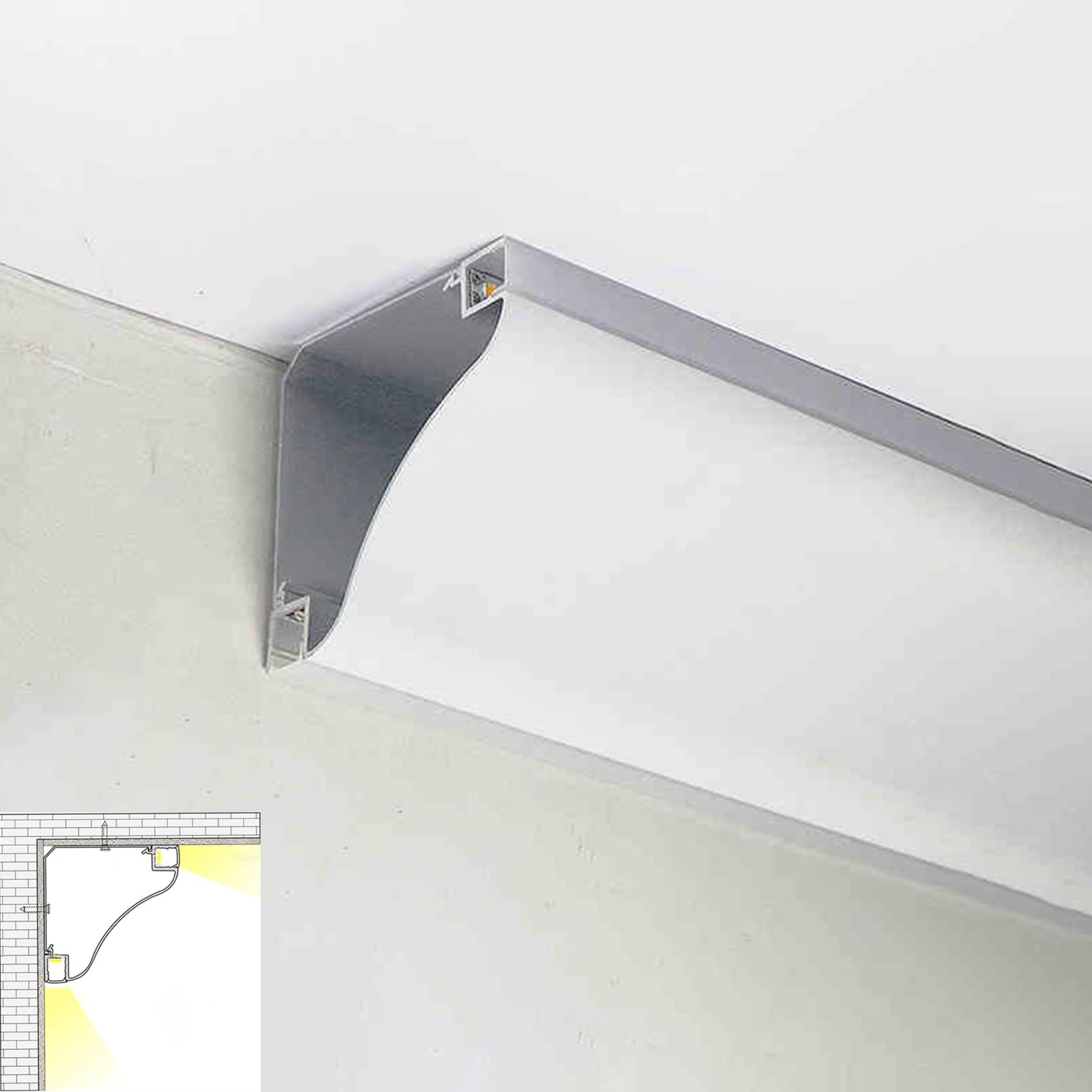 Bande lumineuse LED de 7,5 m avec profilé aluminium pour moulure de plafond