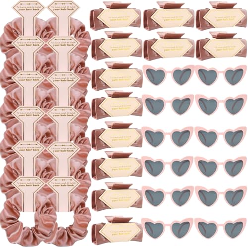 Bridesmaid gifts set: hair clips, scrunchies & heart sunglasses (36pcs) rose gold