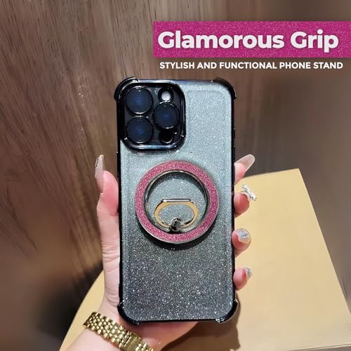 Image of Regor Pink Glitter Magnetic Holder & Stand | Magnet Ring | Foldable Mobile Phone Stand | Glitter Ring Holder | Metal Grip for Selfie & Hands-Free Use