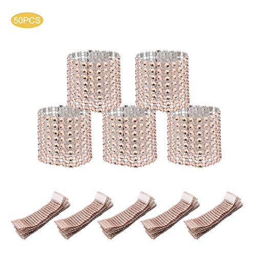 CattleyaHQ 50 anelli portatovaglioli con strass luccicanti per sedie, decorazioni per feste, matrimoni, eventi, feste oro rosa