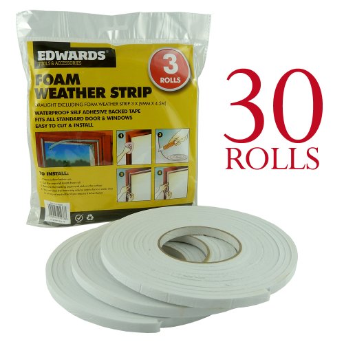 Paquete de 30 Rollos Calado Espuma Burlete Weather Strip - Impermeable - Autoadhesivo - Ideales para Puertas y Ventanas - Nuevo
