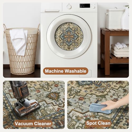 Image of Tangsoo Vintage 2x3 Washable Rugs for Entryway, Non Slip Small Area Rug Farmhouse Indoor Front Door Rug, Oriental Print Door Mat Small Carpet, Soft Low Pile Rugs for Entry Entrance Kitchen Bedroom