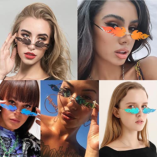 Fashion Fire Flame Sunglasses Women Men Retro Rimless Fire-Shape Wave Glasses Vintage Eyewear for Halloween Party4