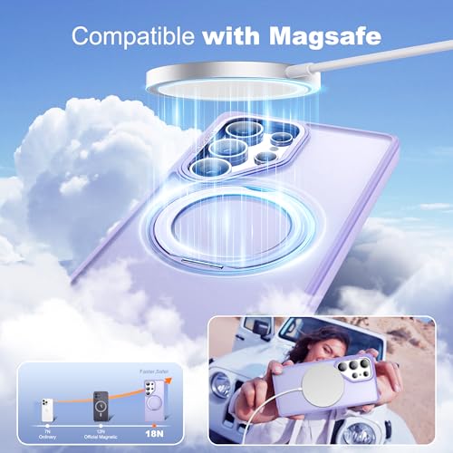 Image of for Samsung Galaxy S25 Ultra Case with 360Rotatable Magnetic Ring Stand Compatible with Mag-Safe Military Protection Shockproof Matte Translucent Phone Cases for S25 Ultra 6.9 inch Purple