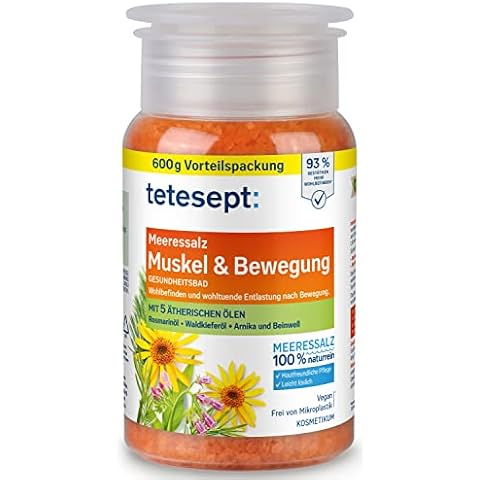 tetesept Meeressalz Muskel & Bewegung - Gesundheitsbad für Entlastung nach Bewegung mit 5 ätherischen Ölen - Wohltuender Badezusatz mit natürlichem Meeressalz - 1 x 600 g Cover