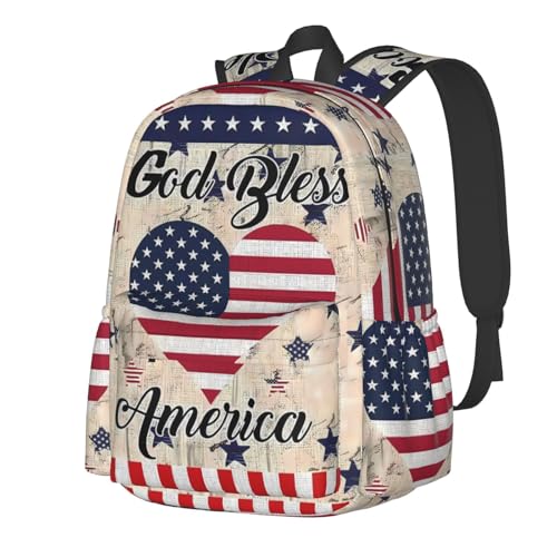 KOSUES America American Flag God Bless Laptop Backpacks Double Shoulder Laptop Pack Bag Casual Back Pack Lightweight Daypack Bags With Side Pockets For Travel Hiking