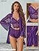 Avidlove Women Lace Robe Set 3 Pcs Bralette and Panty Sets With Mesh Short Robe Sleepwear Pajamas Purple