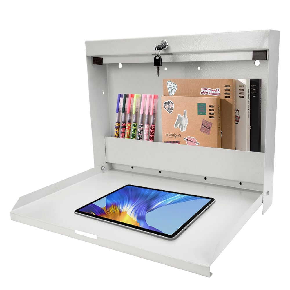 Sponsored Ad - Yeeoy Wall Mount Folding Desk with Chalkboard Front, Space-Saving Floating Desk Design, Laptop Desk Foldable Tabletop for Bathroom Kitchen Office Bedroom, Key Lock, Beige