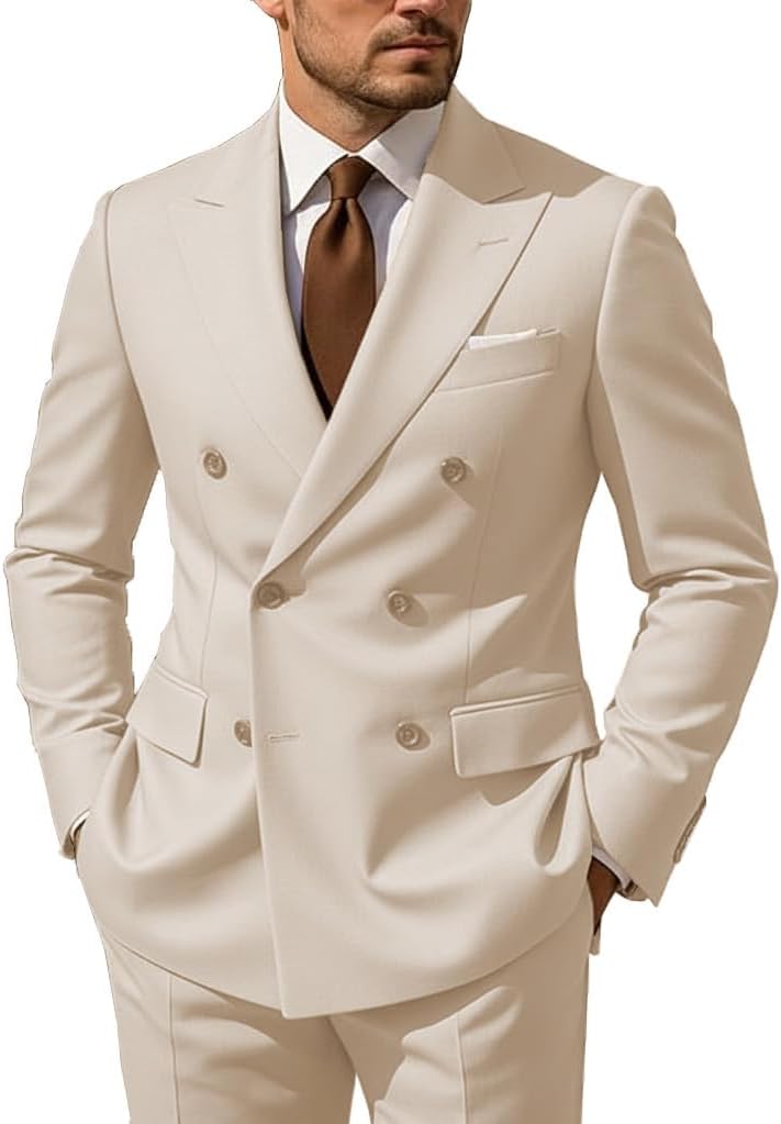 Men's Suit Slim Fit 2 Piece Double Breasted Blazer+Pants Wedding Grooms
