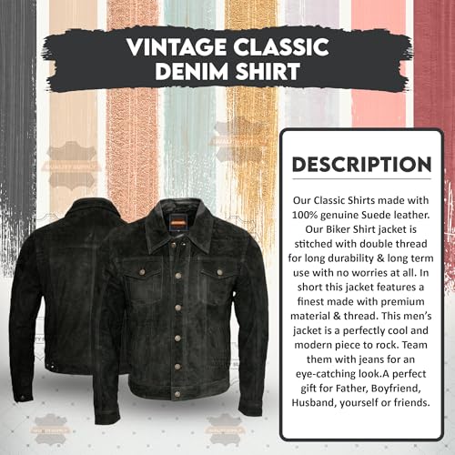 Vintage Trucker Suede Leather Jacket Men - Classic Denim Biker Cafe Racer Causal Western Jacket4