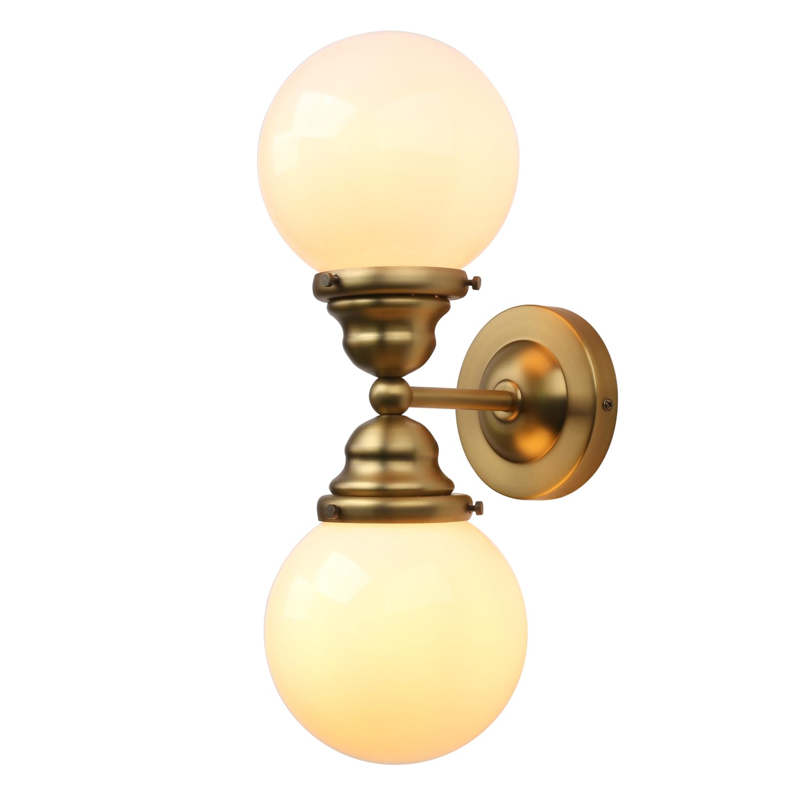 Pathson Milk White Glass Wall Sconces Lighting, 2 Lights Industrial Wall Vanity Light Fixtures Brass Finish, Vintage Wall Sconce Lamp for Bathroom Living Room Bedroom