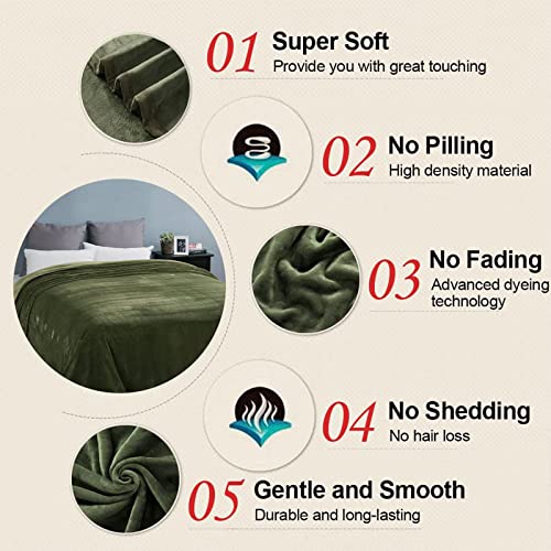 Image of EASELAND Soft King Size Blanket All Season Warm Microplush Lightweight Thermal Fleece Blankets for Couch Bed Sofa,90x108 Inches,Olive Green
