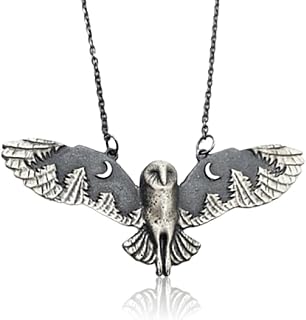 Owl Necklace for Men, Forest Crescent Moon Owl Charm Necklace Nordic Viking Owl Head Pendant Necklace Punk Rock Flying Owl Bird Necklace Men’s Hip Hop Owl Animal Necklace Jewelry Gift