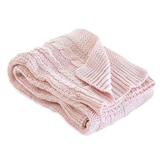 Burt's Bees Baby - Cable Knit Blanket, Baby Nursery & Stroller Blanket, 100% Organic Cotton, 30" x 40" (Blossom Pink)