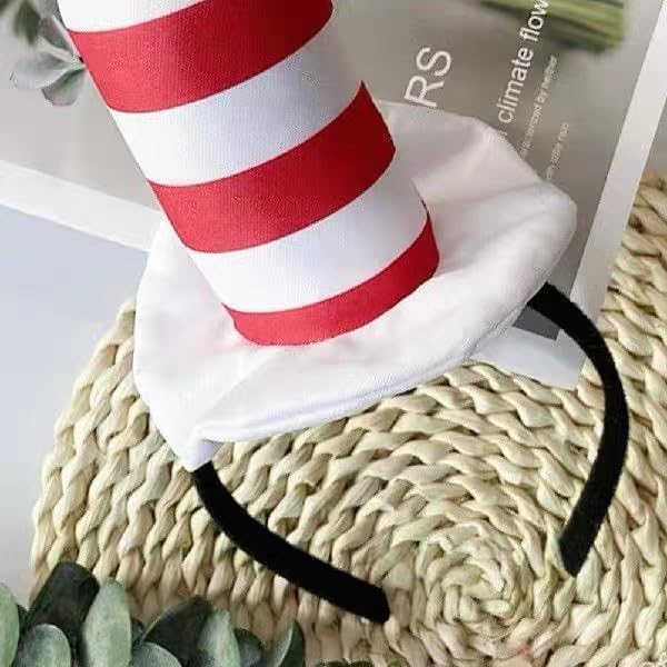 Red and White Hat Stovepipe Headbands,the Book Character Costumes Headband Halloween Cosplay Party Accessories - Image 6