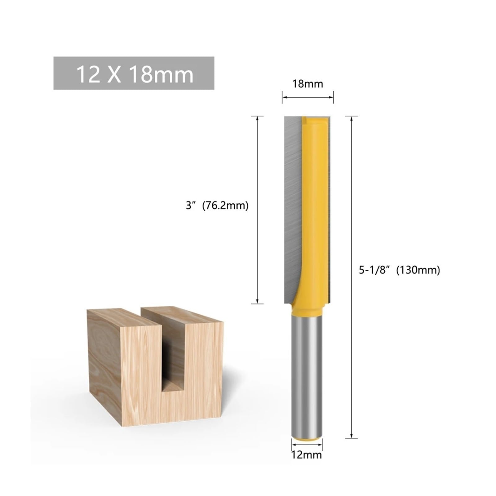 Fresa de carpintería for máquina de grabado, fresadora de carpintería con fondo de limpieza alargada, diámetro de 12x16mm, 18mm y 20mm, 1 ud.(1pc 12x18mm)