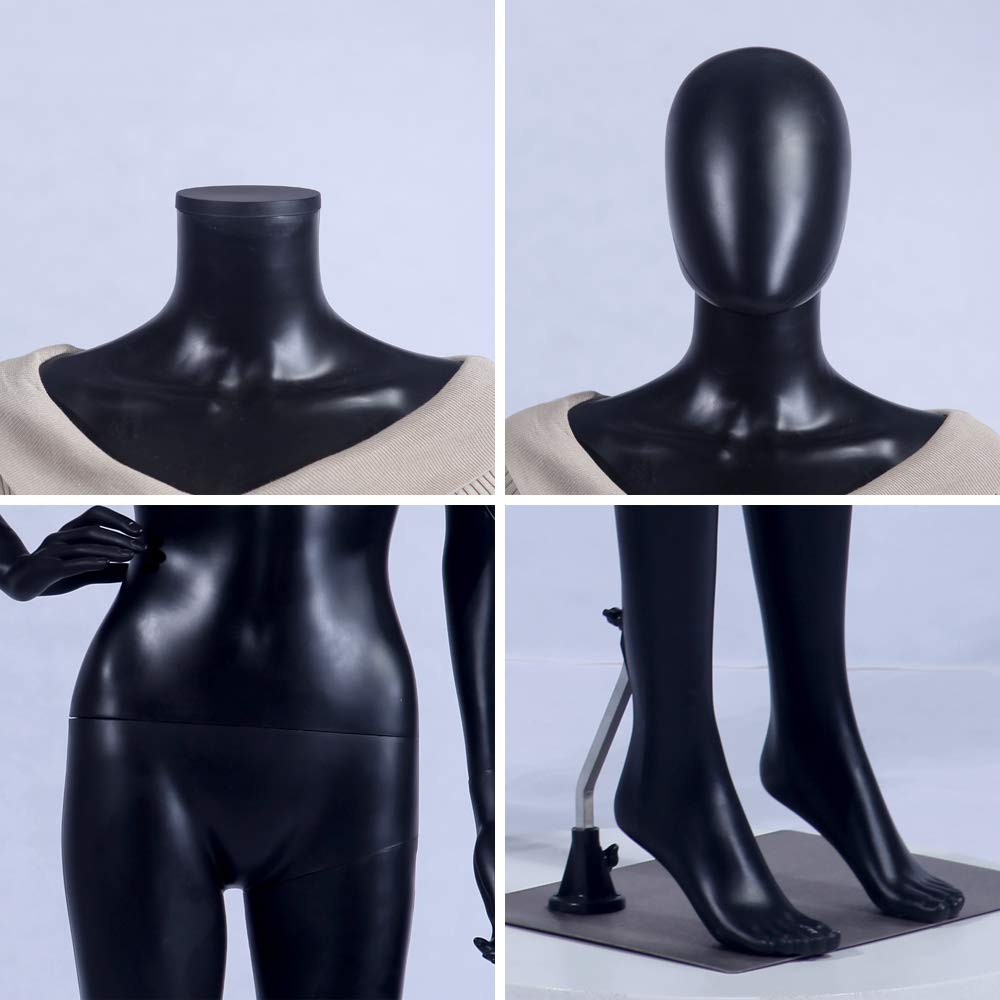 FC-11Black Mannequin de vitrine abstrait avec tête en forme d’œuf sans visage et socle métallique Noir mat