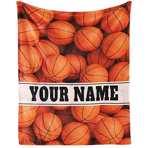 Custom Basketball Throw Blanket for Baby - 30x40 Inches Lap Size - Soft Fluffy Cozy Blankets Gift - Orange Sports Blanket Throws for Couch, Work