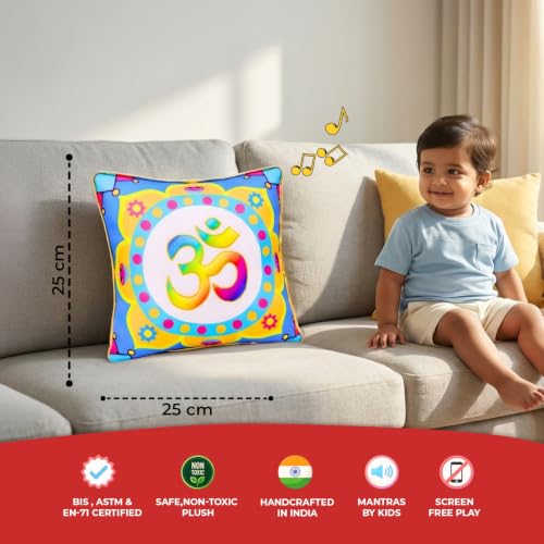 Image of Panda's Box Universal Mantra Chanting Plush Pillow | As Seen on Shark Tank | Super Soft Huggable Cushion I Musical Sound Toy for Babies & Kids(Boys & Girls) | Sacred & Soothing Nursery Decor | 25 CM