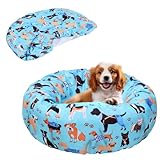 Hoopttay Round Replacement Dog Bed Covers Elastic Edged Washable Pet Bed Protector with Cute Dog Pattern Design for Small & Medium Pet Beds, Cover Only (Blue, 20×9.8 Inch)