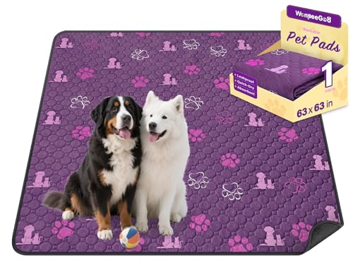 Image of WanpeeGoo Washable Pee Pads for Dogs, Waterproof, 63 x 63 in, 1 Pack, Purp | Super Absorbent, Waterproof and Non-Slip; Washable, Reusable Dog Pads for Crates, Playpens, Floors, Furniture and Travel