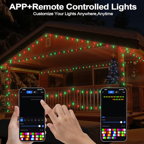Image of Gemce Smart C9 Christmas Outdoor Lights, 33FT 50 LEDs RGB String Lights, APP /Remote Control, DIY Modes & Music Sync, Color Changing Holiday Lights for Xmas Tree, House, Party Decoration