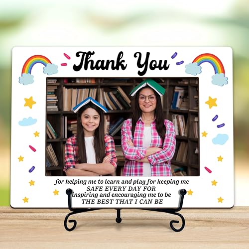 ZIIUFRN Teacher Picture Frame Gift Boho Rainbow Thank You for Helping Me Grow Photo Frame Gifts for Women Men Teachers Day Birthday Gift Picture Frames 4x6 In for Tabletop Display -G05